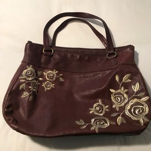 Anthropology leather embroidered handbag